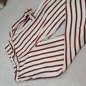 Striped pants with tie belt
